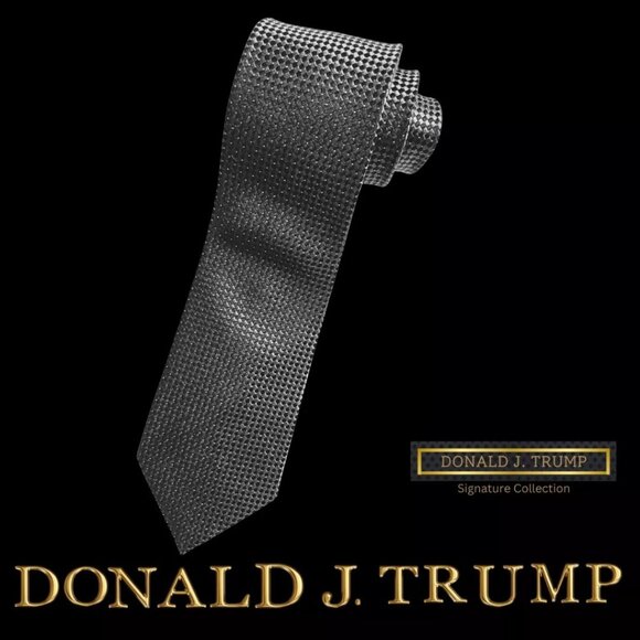 NEW Donald Trump Necktie Signature Collection Black Silver Diamond Tie Gift Box
